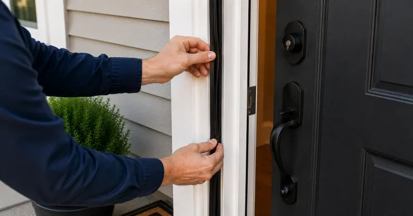 technician performing light test on door seal in Aurora Grove, Aurora
