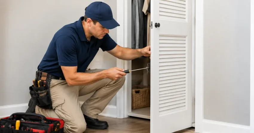 technician repairing doorbell button and wiring in Aurora
