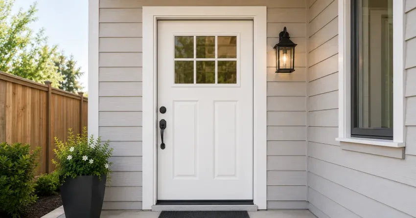 technician installing exterior door frame in Cherry, Aurora