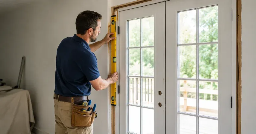 newly installed French doors with divided glass panes in Cherry, Aurora