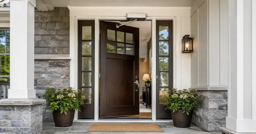 residential automatic door opener installed on exterior entry door in Bayview Southeast, Aurora
