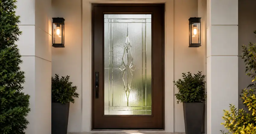 decorative frosted glass panel installed in a front door in Cherry, Aurora
