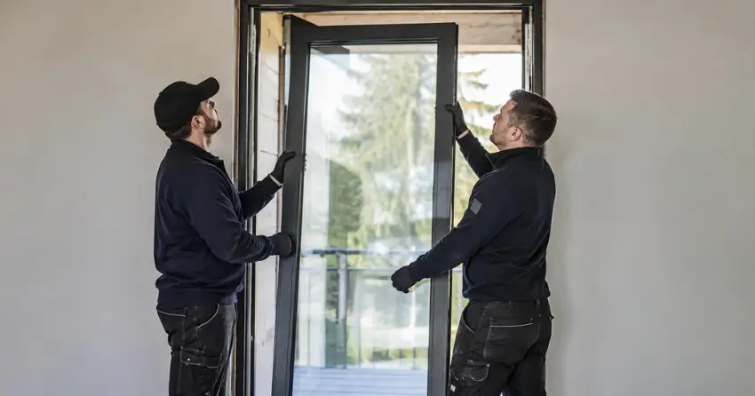 new glass panel being fitted into door frame in Bayview Southeast, Aurora