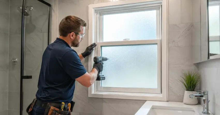 frosted glass installation bathroom window in Aurora