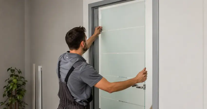 frosted glass interior door panel installation in Bayview Northeast, Aurora