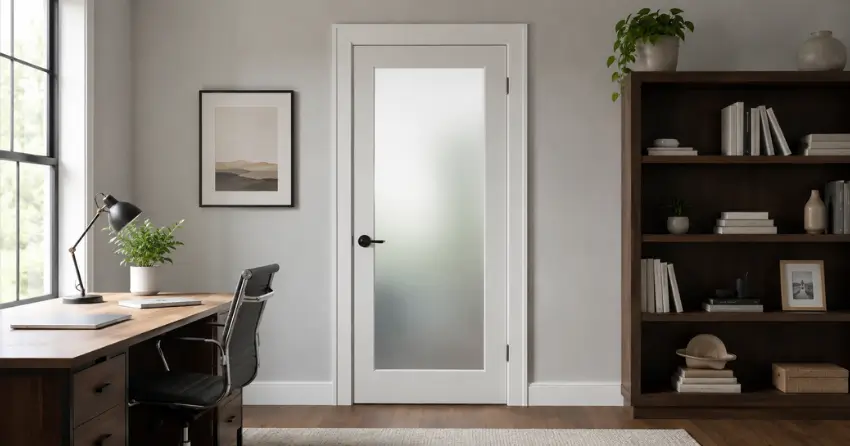 frosted interior door installed in home office in Petchville, Aurora