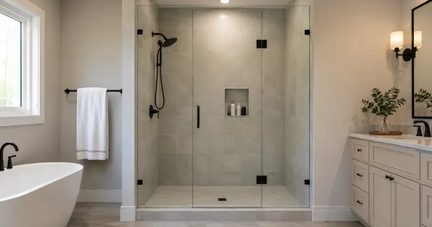 new frameless glass shower door installed in Bayview Southeast, Aurora