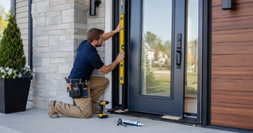 glass outside door installation with energy-efficient double-pane glazing in Aurora