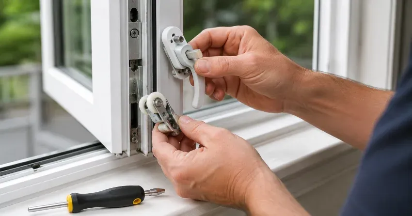 technician performing broken window repair Aurora on a sliding window