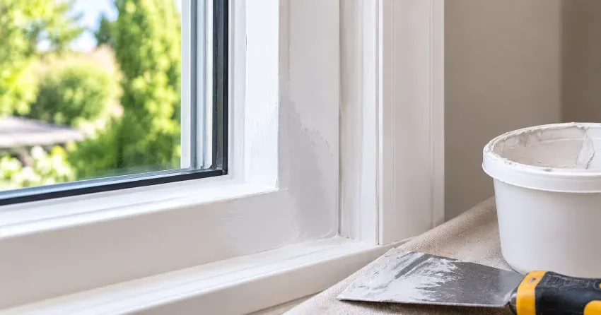 technician repairing rotted window frame corner in Aurora Highlands, Aurora