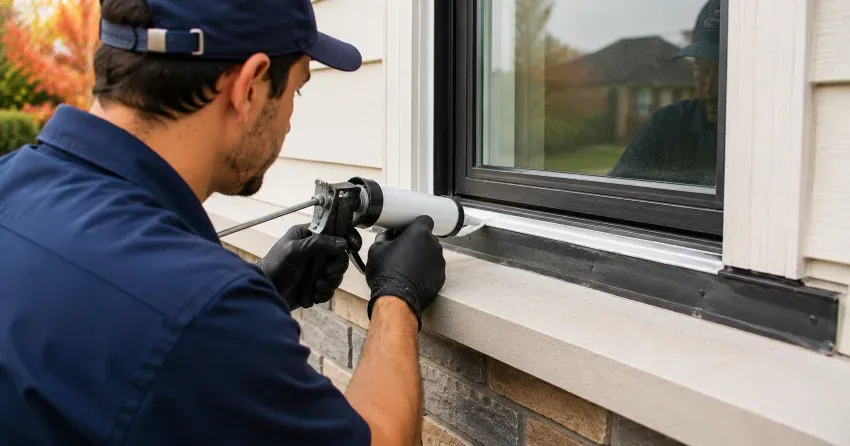 technician inspecting window flashing for leak source in Aurora